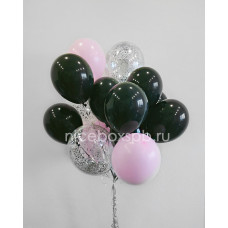 Фонтан черных и розовых воздушных шаров