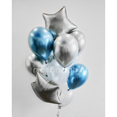 Фонтан воздушных шаров хром Синий и Серебро