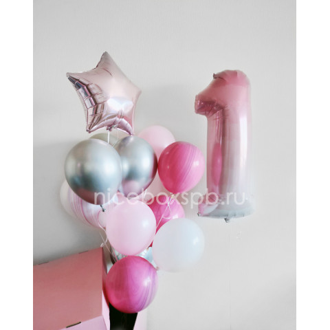Коробка-сюрприз розовая с шарами с Цифрой розовой