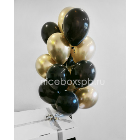 Коробка-сюрприз белая с шарами на День Рождения Золото с Черным