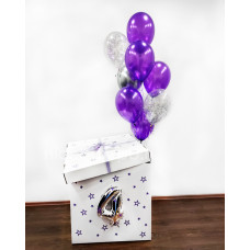 Коробка-сюрприз белая с шарами Фиолетовый с серебром
