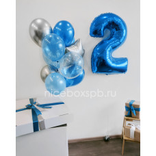 Коробка-сюрприз белая с шарами с Цифрой голубой