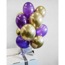 Коробка-сюрприз белая с шарами Золото с Фиолетовым