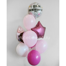 Фонтан воздушных шаров с Днем Рождения розовый