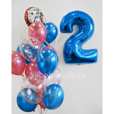 Воздушные шары Леди Баг и Супер Кот с цифрой 2