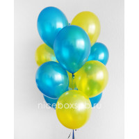 Фонтан голубых и желтых воздушных шаров